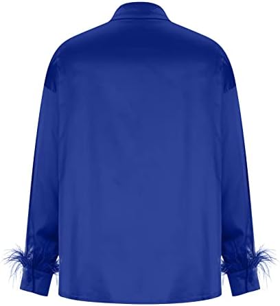 Moda 2023 Bahar kadın Uzun Kollu V Boyun Bluzlar Casual Gevşek Düğme Aşağı Katı Gömlek Tops Mavi