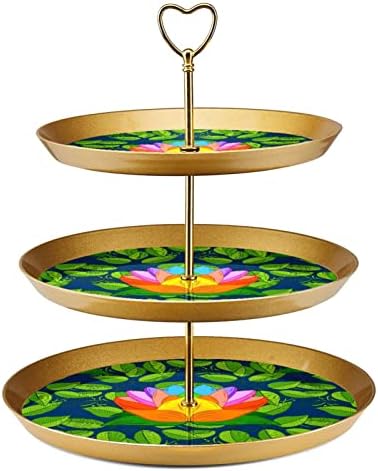 3 Katmanlı Cupcake Standı Renkli Lotus ve Yapraklar Parti Gıda sunucu teşhir standı Meyve Tatlı Tabağı Dekorasyon