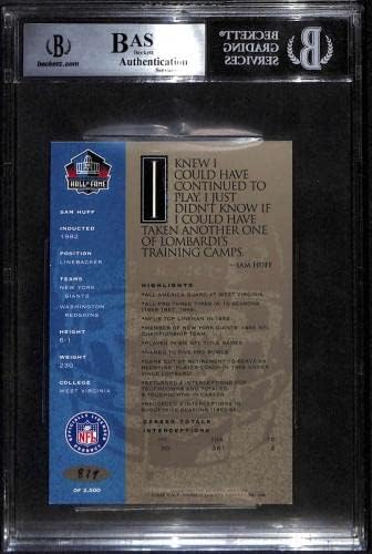 44 Sam Huff - 1998 Ron Mix HOF Platinum Otomobil Futbol Kartları (Yıldız) Dereceli BGS OTOMATİK İmzalı Futbol Topları