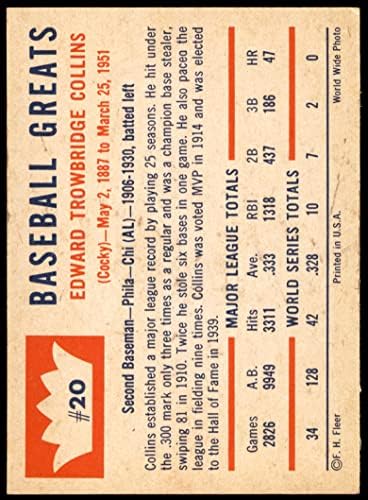 1960 Fleer 20 Eddie Collins Philadelphia Atletizm / White Sox (Beyzbol Kartı) (Hem Collins Fotoğrafı hem de İstatistikleri