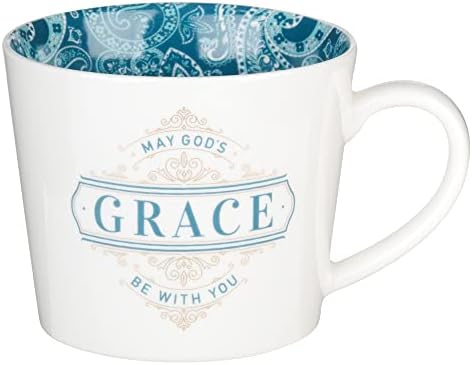 Hıristiyan Sanat Hediyeler Kahve Kupa tanrı'nın Grace Teal Paisley, 13 oz, Beyaz Seramik