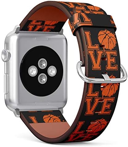 (Tipografik Metin Basketbolu Seviyorum )Apple Watch Serisi 4/3/2/1 gen için Desenli Deri Bileklik Kayışı, iWatch 38mm