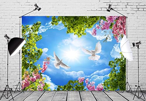 Loccor 15x10ft Kumaş barış güvercini Zemin Cennet Cennet Göz Kamaştırıcı Güneş Çiçekler Yeşil Yapraklar Fotoğraf Arka