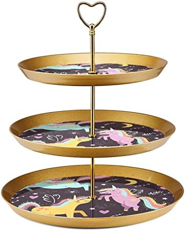 Kek Standı Seti 3 Katmanlı Cupcake Standları Kullanımlık Pasta Tabağı Düğün Doğum Günü Çay Partisi Süslemeleri, Unicorn