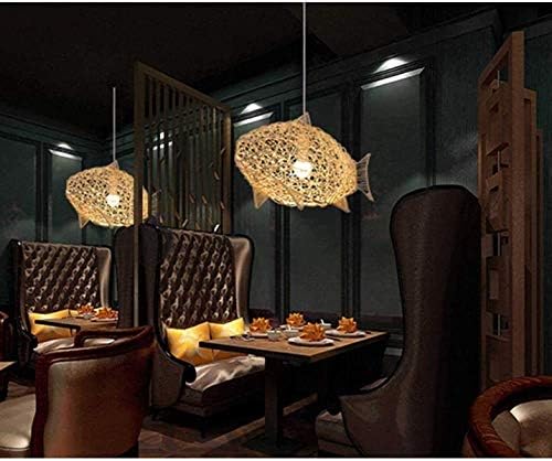 24 inç dokuma doğal hasır tavan asılı ışık balık şeklinde fener sarkıt aydınlatma Rattan ışık yemek odası oturma odası