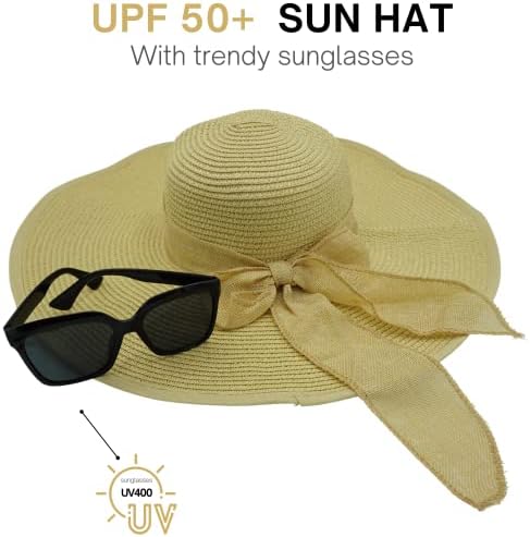 4E'NİN Yenilik Disket güneş şapkası ile Kadınlar için Güneş Gözlüğü, UPF 50 + Hasır Şapkalar Kadınlar için UV Koruma,