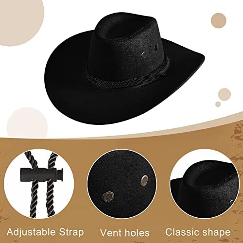 3 Adet Fedora Kovboy şapkaları Erkekler Kadınlar Keçe Geniş Ağız Cowgirl Şapka Batı kovboy şapkası Kemer Tokası Kayışı