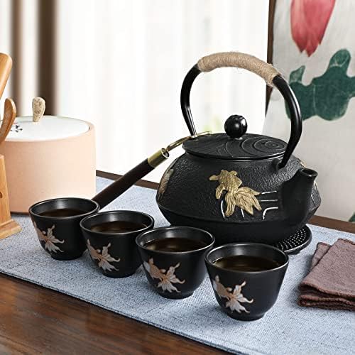 RekRang el-boyalı Goldfish Dökme demir demlik Set Japon tarzı Tetsubin çay su ısıtıcısı Set ile çıkarılabilir demlik